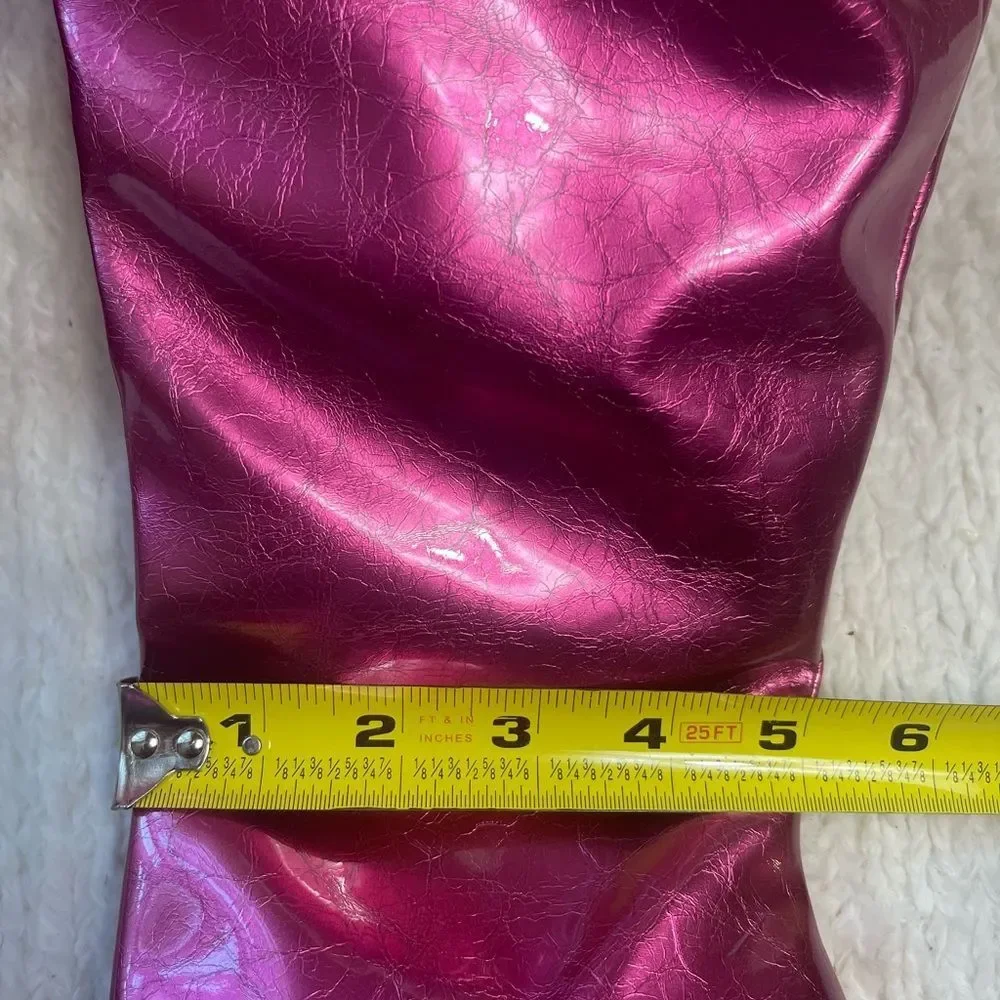 Azalea Wang synthetic Patent metallic Pink/Fuchsia thigh high heel boots SZ 7
